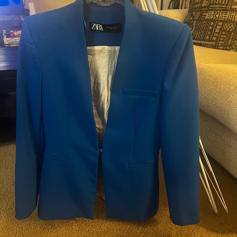 Zara Royal Blue Lapelless Blazer - Picture 2 of 5